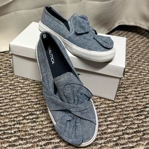 Navy Denim Sneakers with a Bow